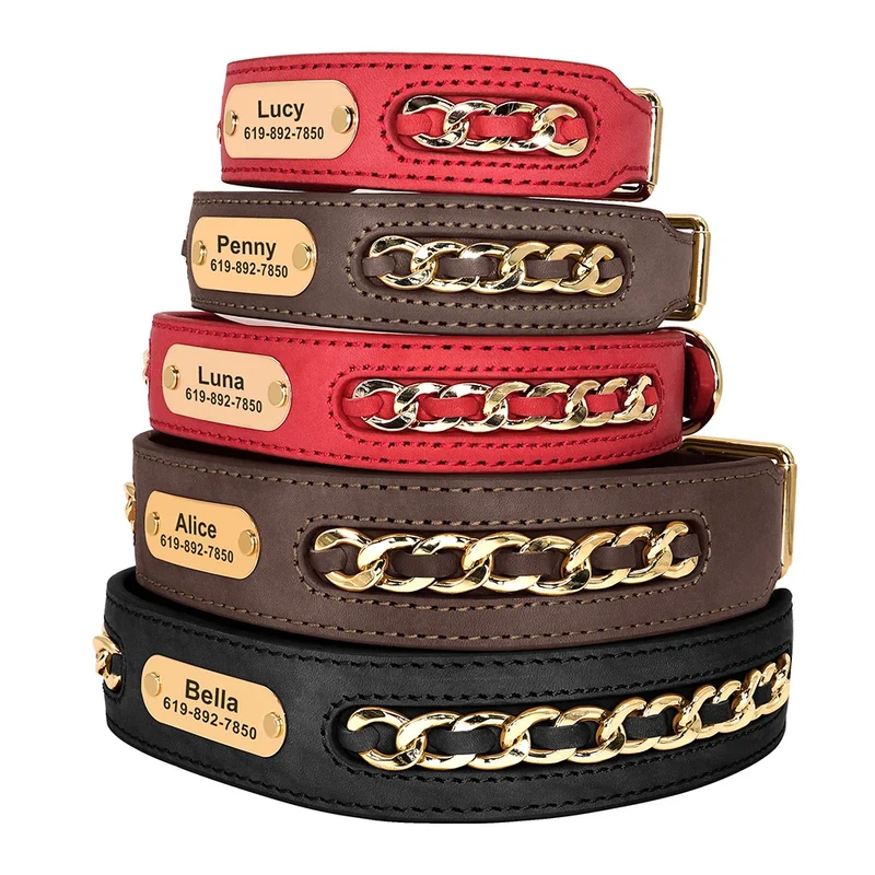 Collier Cuir Personnalisé à Plaque d'Identification Chien