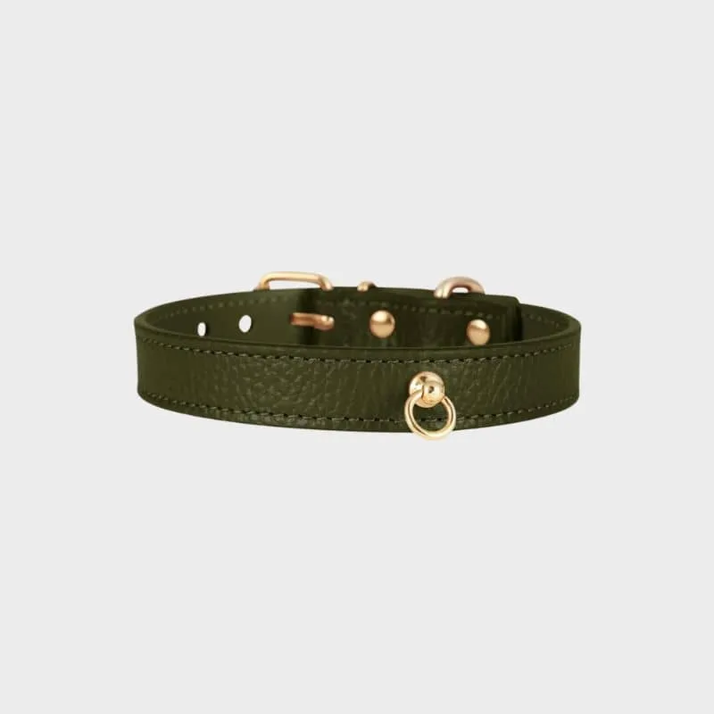 COLLIER EN CUIR POUR CHIEN - VERT OLIVE "JUNO"