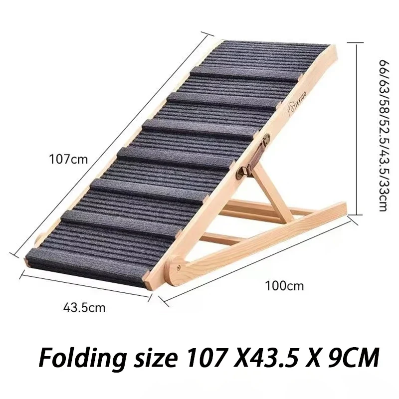 Rampe pour Chien Bois Massif Pliable 6 Hauteurs Portable