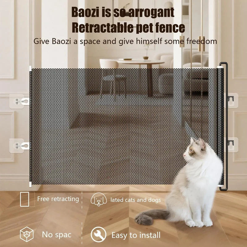 Barrière Chien Rétractable Sans Perçage Porte Couloir Chat