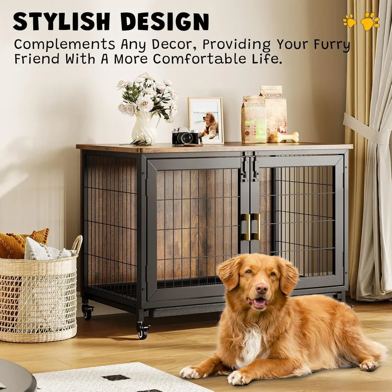 Cage Chien Bois Garvee 2 Portes Table d'Appoint