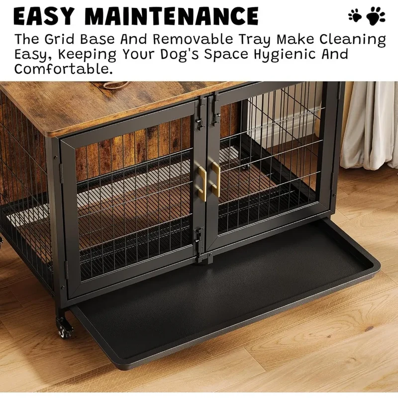 Cage Chien Bois Garvee 2 Portes Table d'Appoint