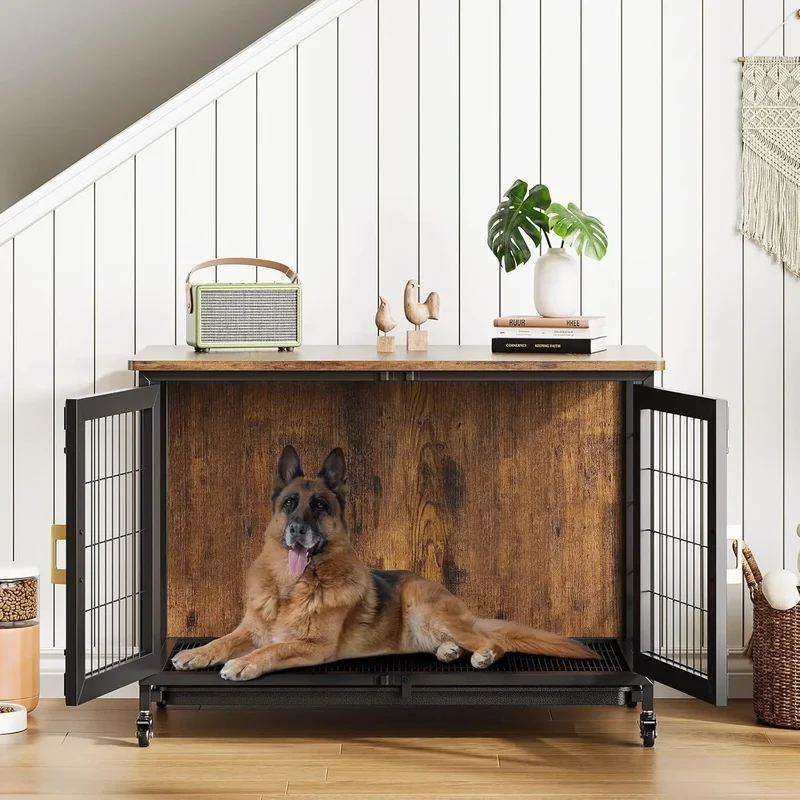 Cage Chien Bois Garvee 2 Portes Table d'Appoint