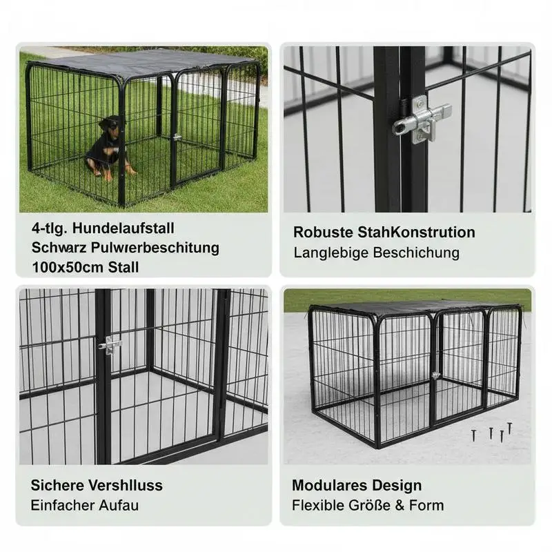 Enclos Chien Barreaux Acier Thermolaqué Noir pour Jardin