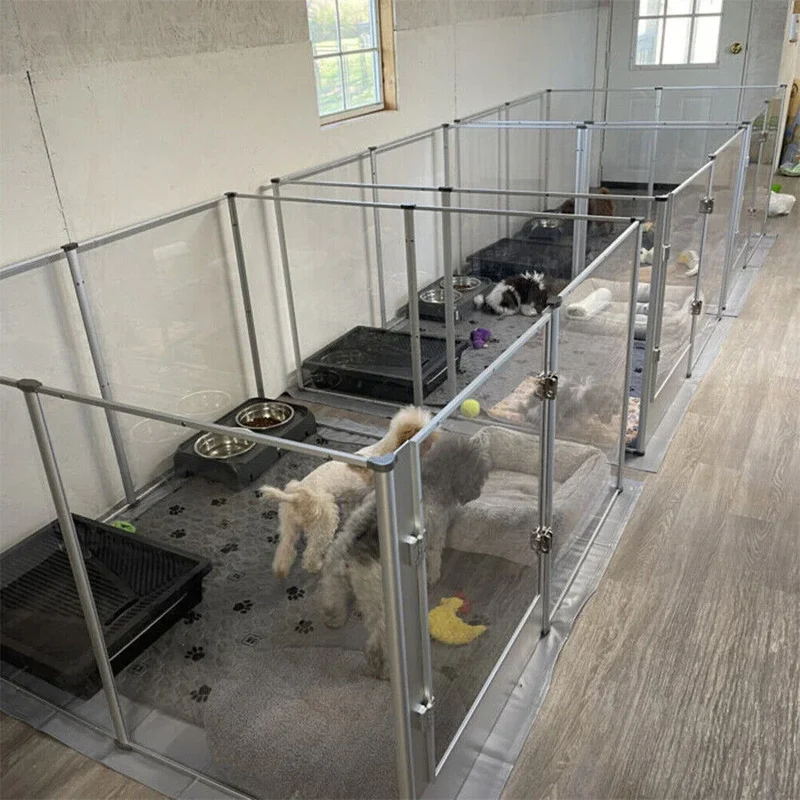 Enclos pour Chien Acrylique Transparent avec Tapis Lavable