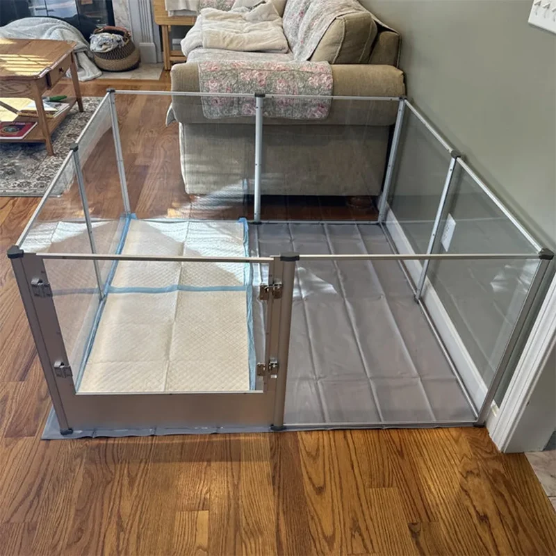 Enclos pour Chien Acrylique Transparent avec Tapis Lavable