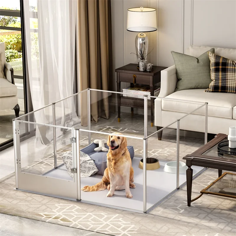 Enclos pour Chien Acrylique Transparent avec Tapis Lavable