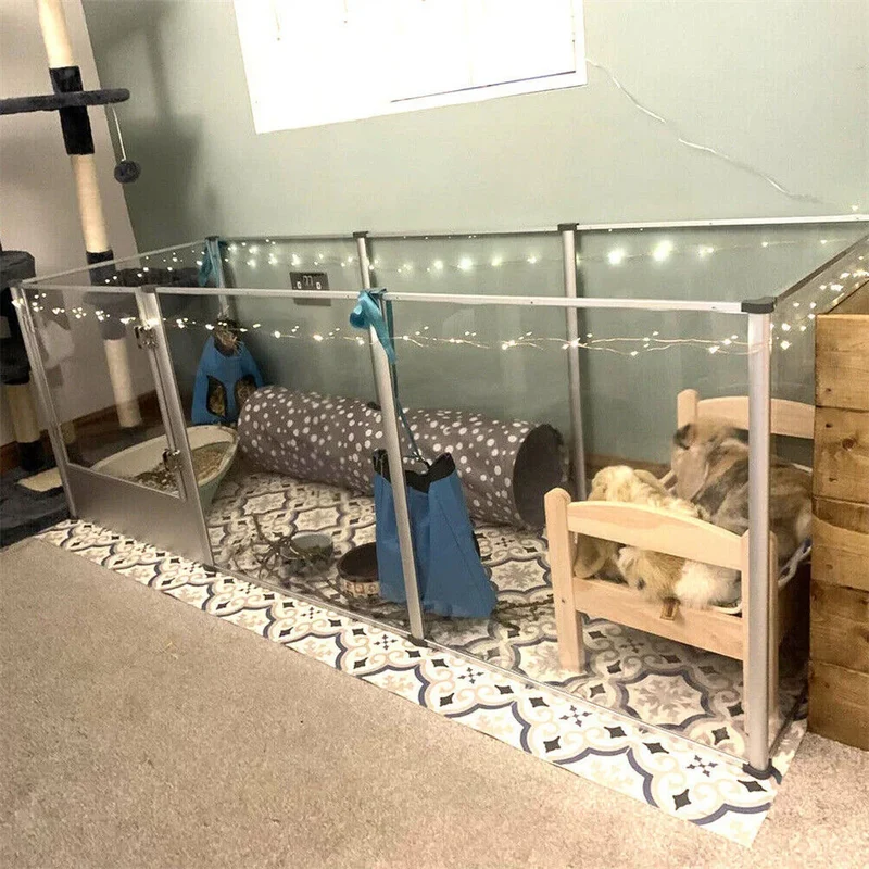 Enclos pour Chien Acrylique Transparent avec Tapis Lavable