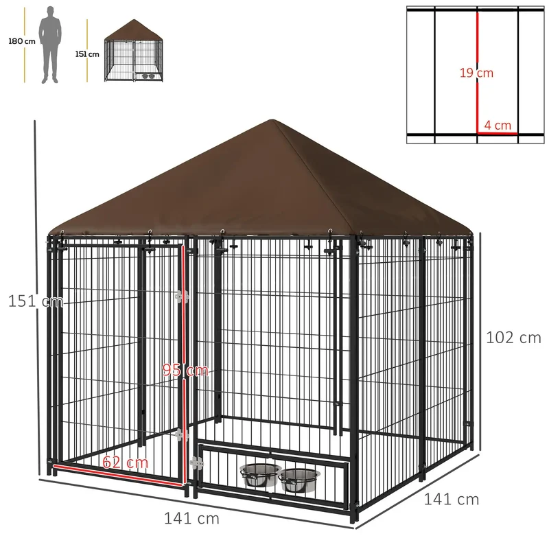 Chenil Extérieur avec Toit Étanche 141x141x151 cm pour Chien