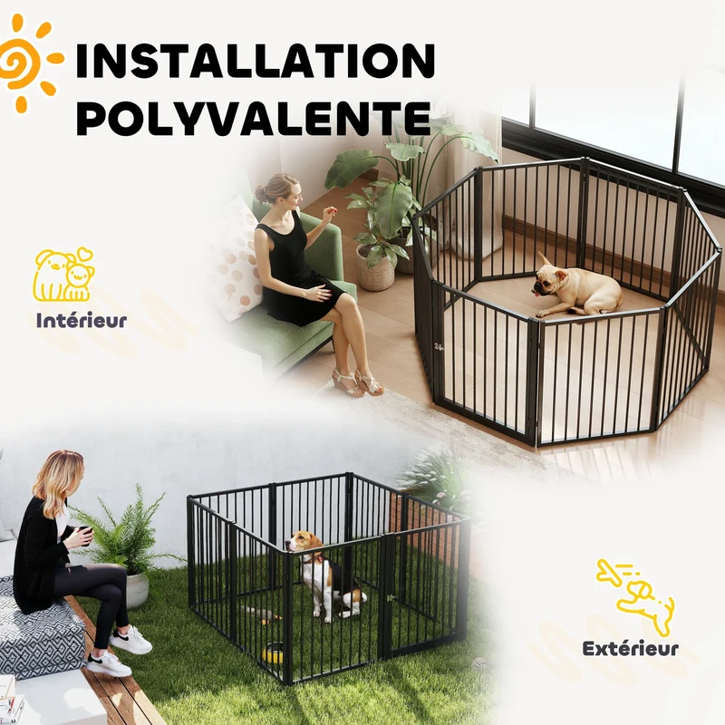 Parc pour Chien PawHut 8 Panneaux Pliable Métal Noir