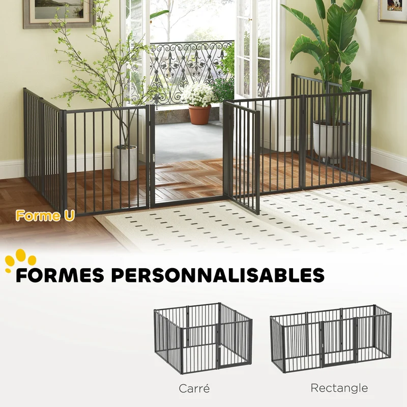 Parc pour Chien PawHut 8 Panneaux Pliable Métal Noir