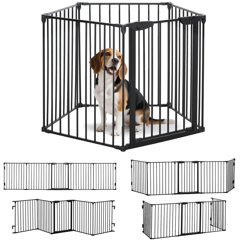 Barrière pour Chien 5 Panneaux 300 cm Verrouillage Automatique