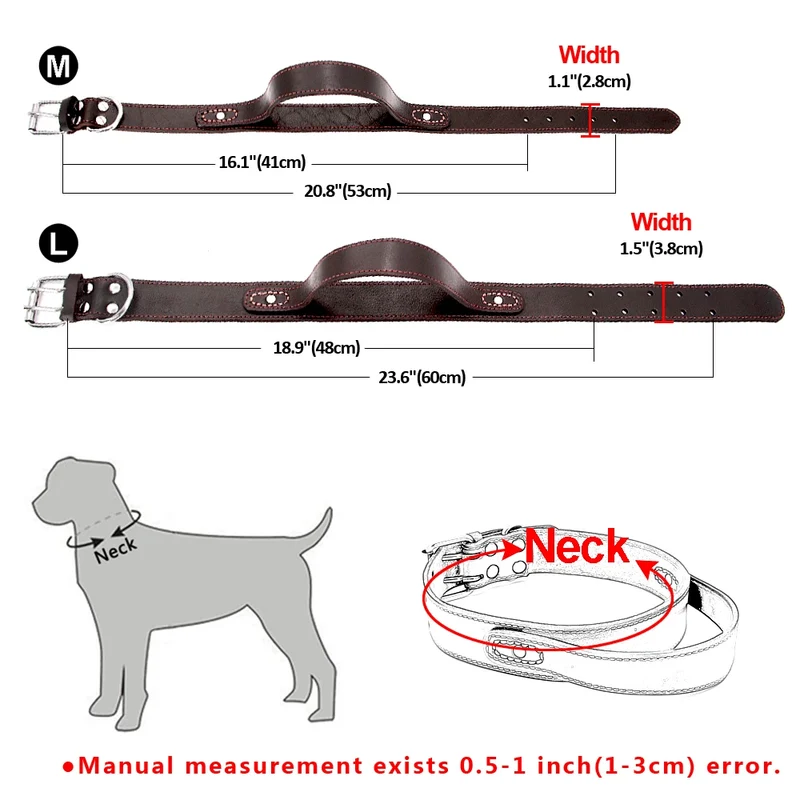 Collier Cuir Véritable à Poignée pour Gros Chien