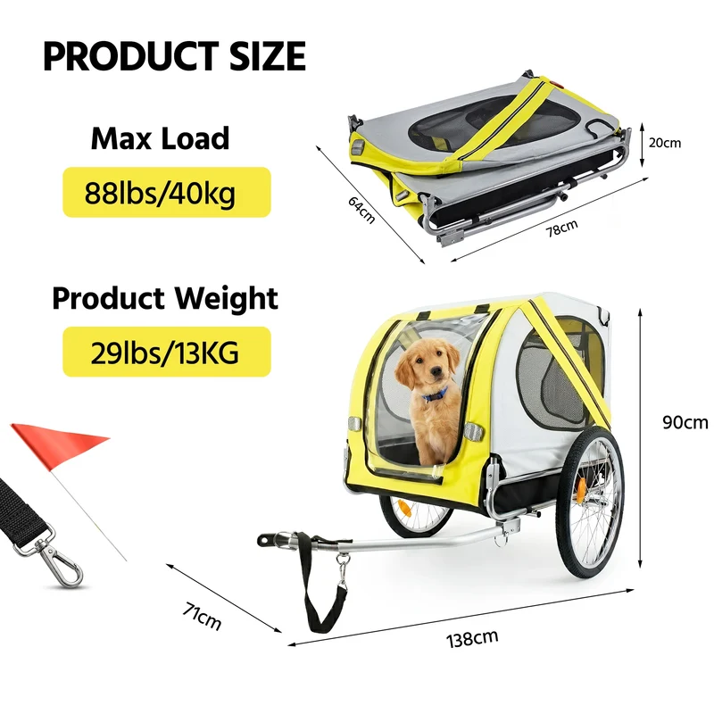 Remorque Vélo Pliable pour Chien Charge 45 kg