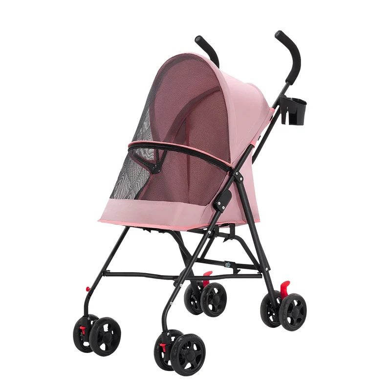 Poussette Pliable 4 Roues avec Porte-Gobelet pour Chien