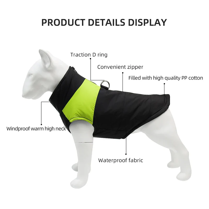 Manteau Hiver Chien Grande Taille Coupe-Vent Zippé