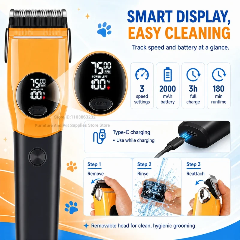 Tondeuse de Toilettage pour Chien Écran LED Grande Taille