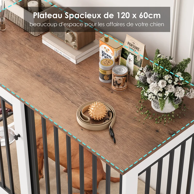 Cage Meuble pour Chien Getone 120x60x87 cm Porte Coulissante