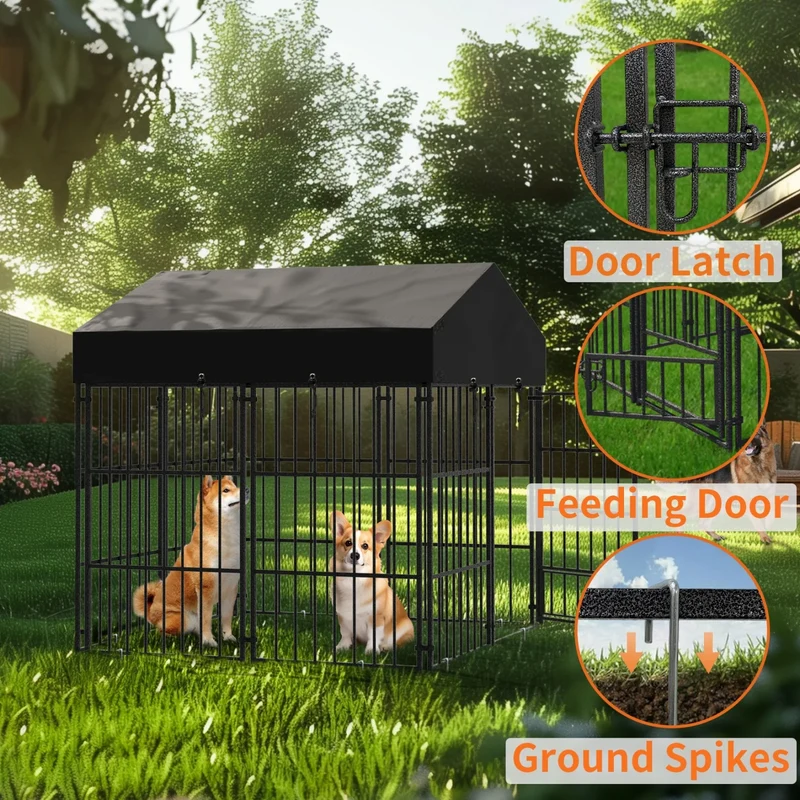 Enclos Extérieur pour Chien avec Toit Métal Robuste