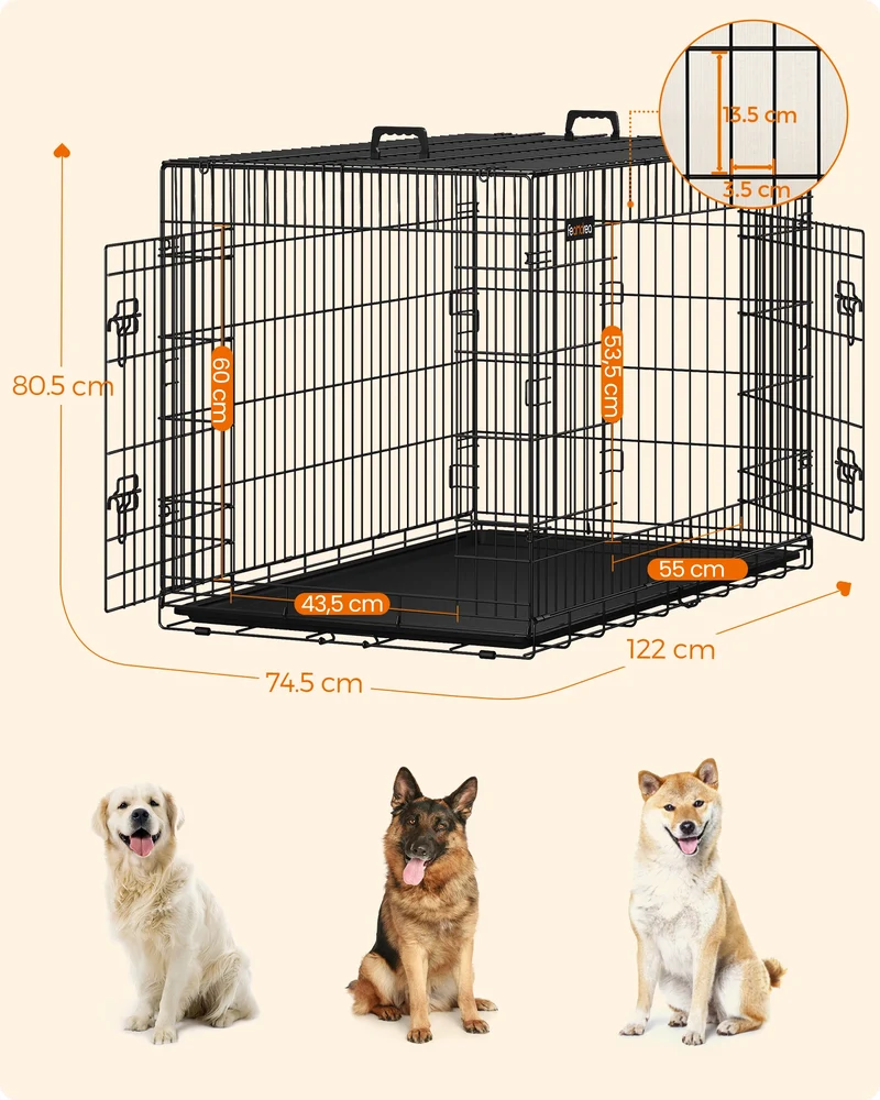 Cage pour Chien Feandrea Pliable 2 Portes 122 cm