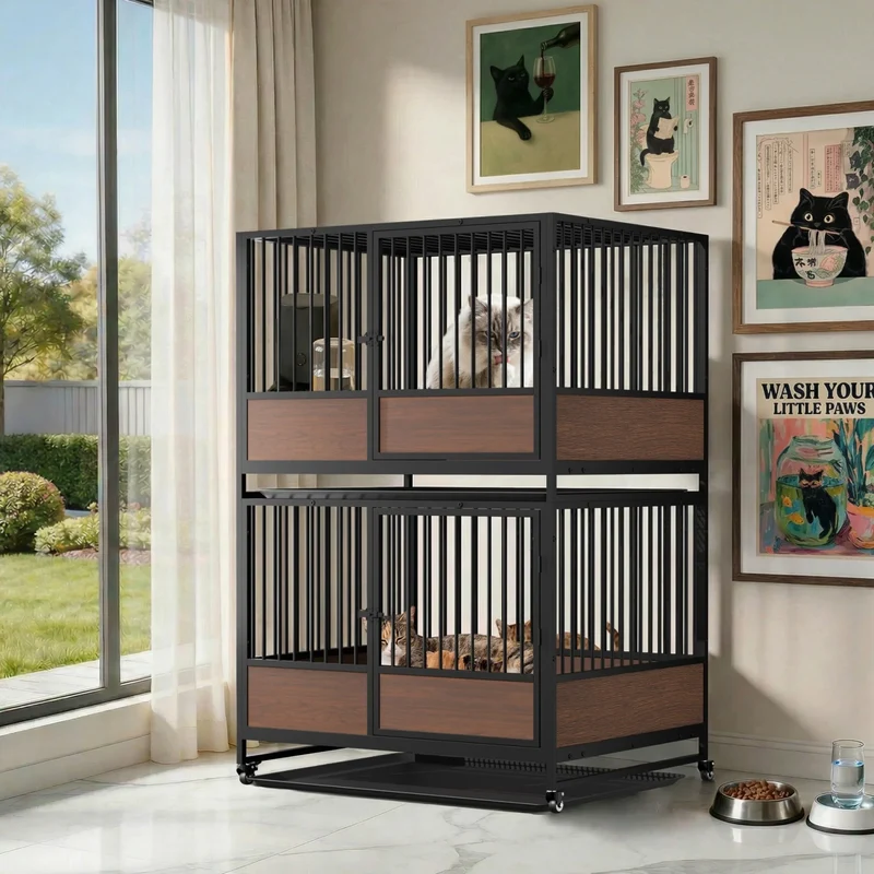 Cage pour Chien Empilable 2 en 1 sur Roulettes