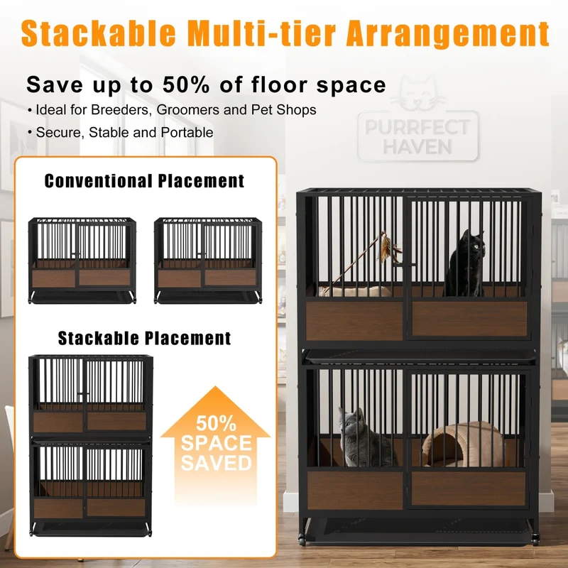 Cage pour Chien Empilable 2 en 1 sur Roulettes