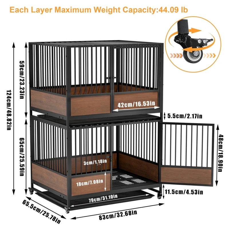 Cage pour Chien Empilable 2 en 1 sur Roulettes