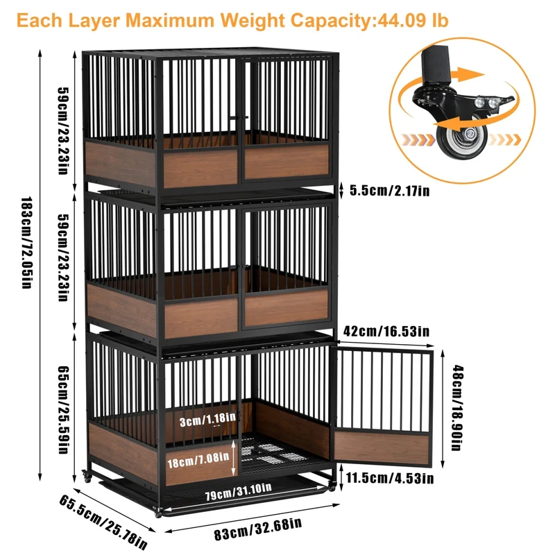 Cage pour Chien Empilable 2 en 1 sur Roulettes