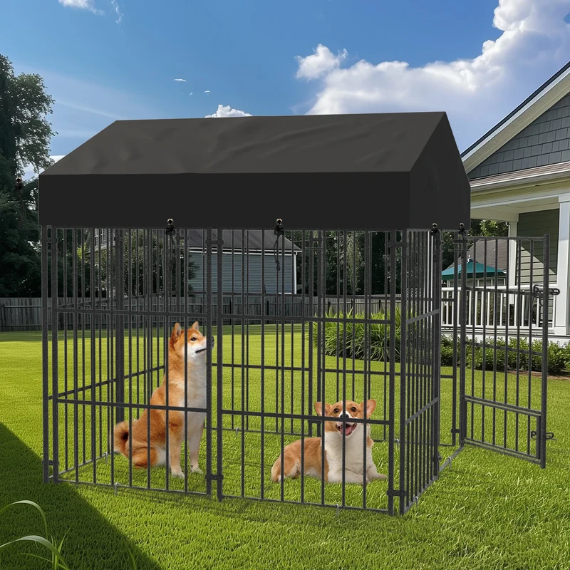 Enclos Chien Grillage Soudé avec Toit pour Extérieur
