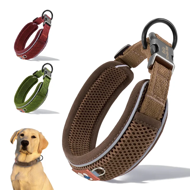 Collier Personnalisé Gravé Maille Respirante Grand Chien