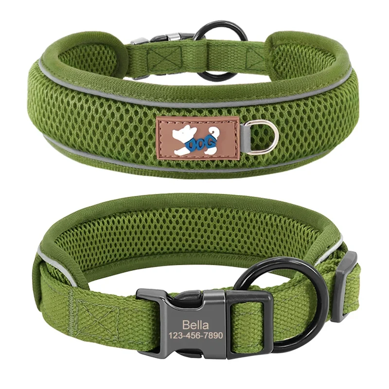 Collier Personnalisé Gravé Maille Respirante Grand Chien