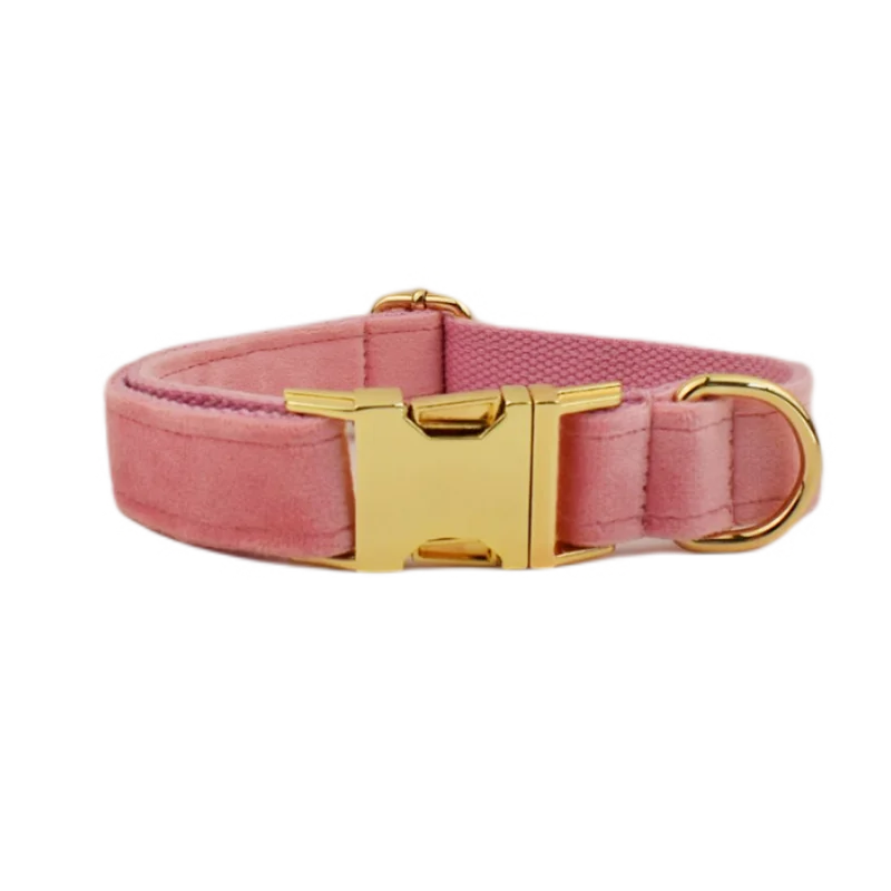 Collier et Laisse Velours Rose Harnais Assorti Chien