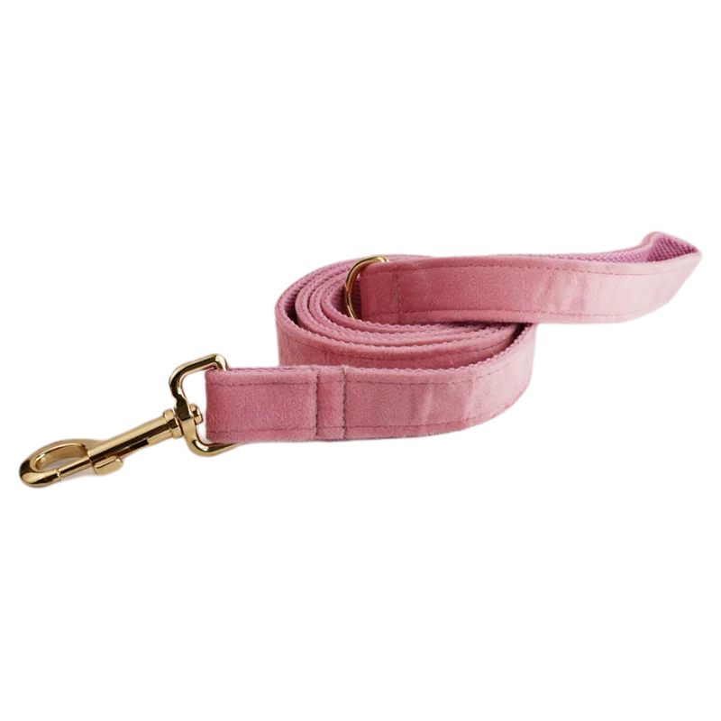 Collier et Laisse Velours Rose Harnais Assorti Chien