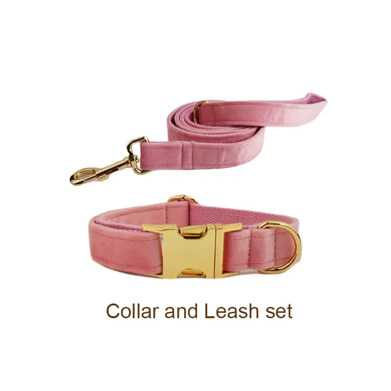 Collier et Laisse Velours Rose Harnais Assorti Chien