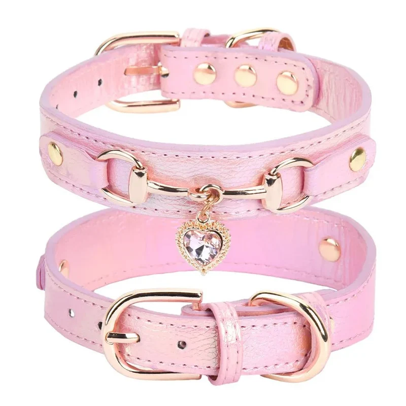 Collier Strass Simili Cuir Chienne Femelle Élégant