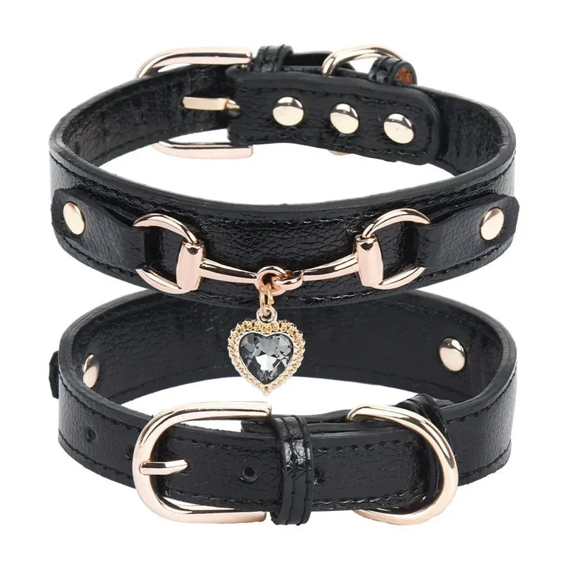 Collier Strass Simili Cuir Chienne Femelle Élégant