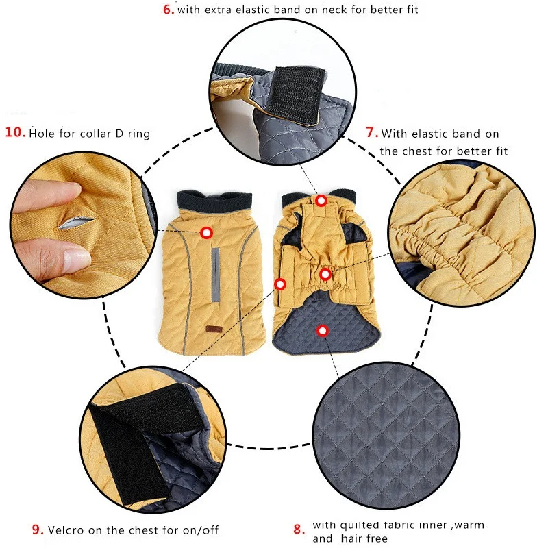 Manteau Rétro Matelassé Col Côtelé Grand Chien