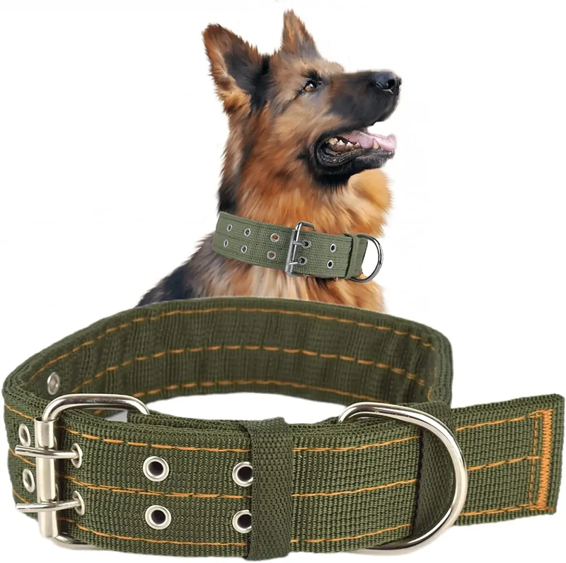 Collier Large Militaire Boucle Métal Double Rangée Chien