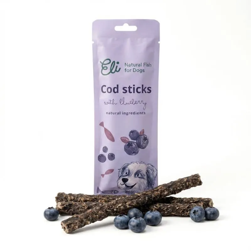 FRIANDISES POUR CHIEN - STICKS MORUE ET MYRTILLES