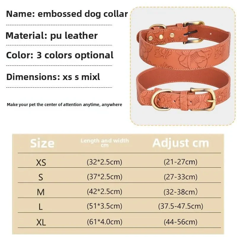 Collier Cuir Embossé Vintage Gros Chien