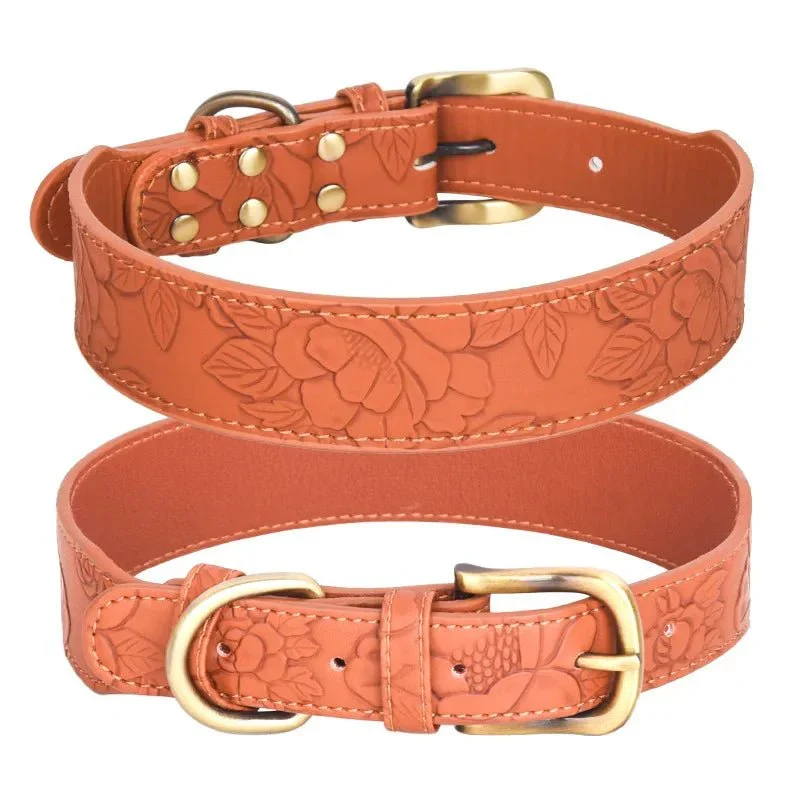 Collier Cuir Embossé Vintage Gros Chien