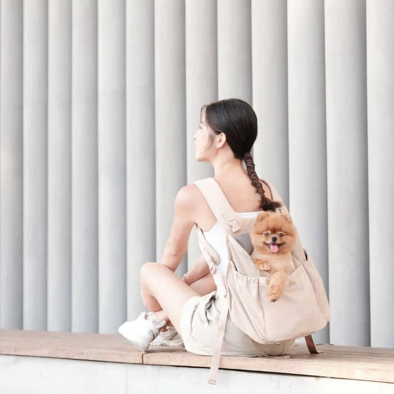 SAC DE TRANSPORT POUR CHIEN POUVANT ÊTRE PORTÉ À L’AVANT OU AU DOS - BEIGE SABLE