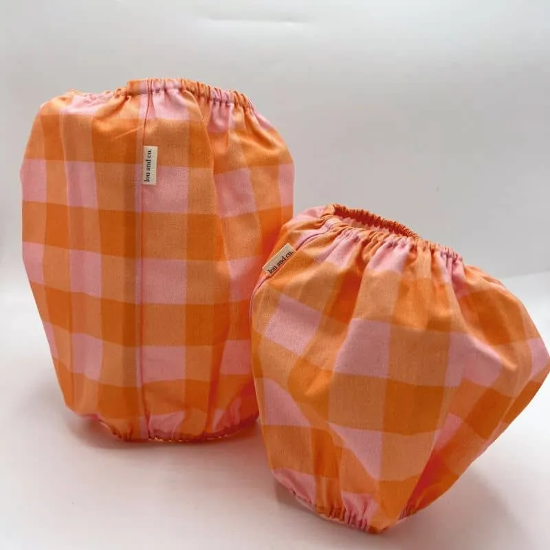SNOOD POUR CHIEN EN COTON - CARREAUX ROSE ET ORANGE