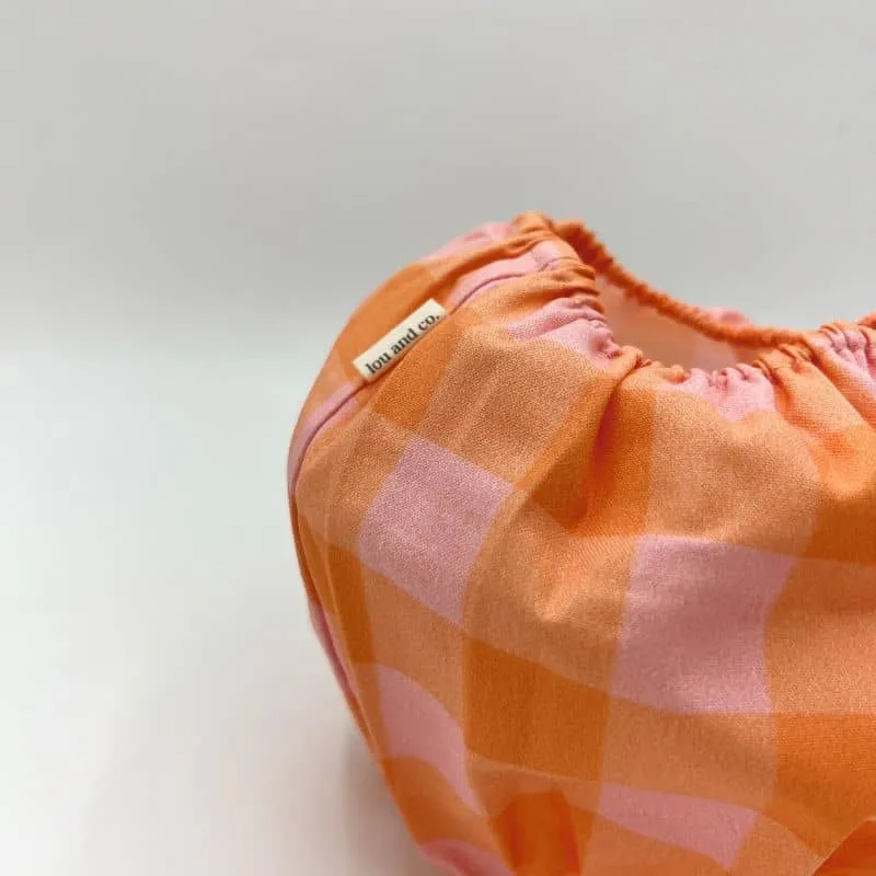 SNOOD POUR CHIEN EN COTON - CARREAUX ROSE ET ORANGE