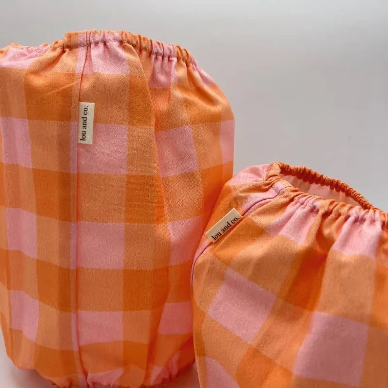 SNOOD POUR CHIEN EN COTON - CARREAUX ROSE ET ORANGE