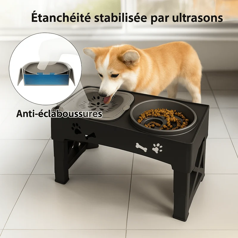Gamelle 3-en-1 Surélevée Anti-Glouton Gros Chien
