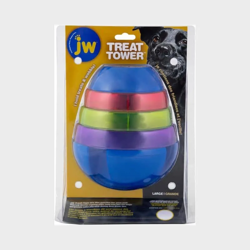 JOUET D’OCCUPATION DISTRIBUTEUR DE FRIANDISES OU DE CROQUETTES POUR CHIEN - JW TREAT TOWER (2 TAILLES DISPO)