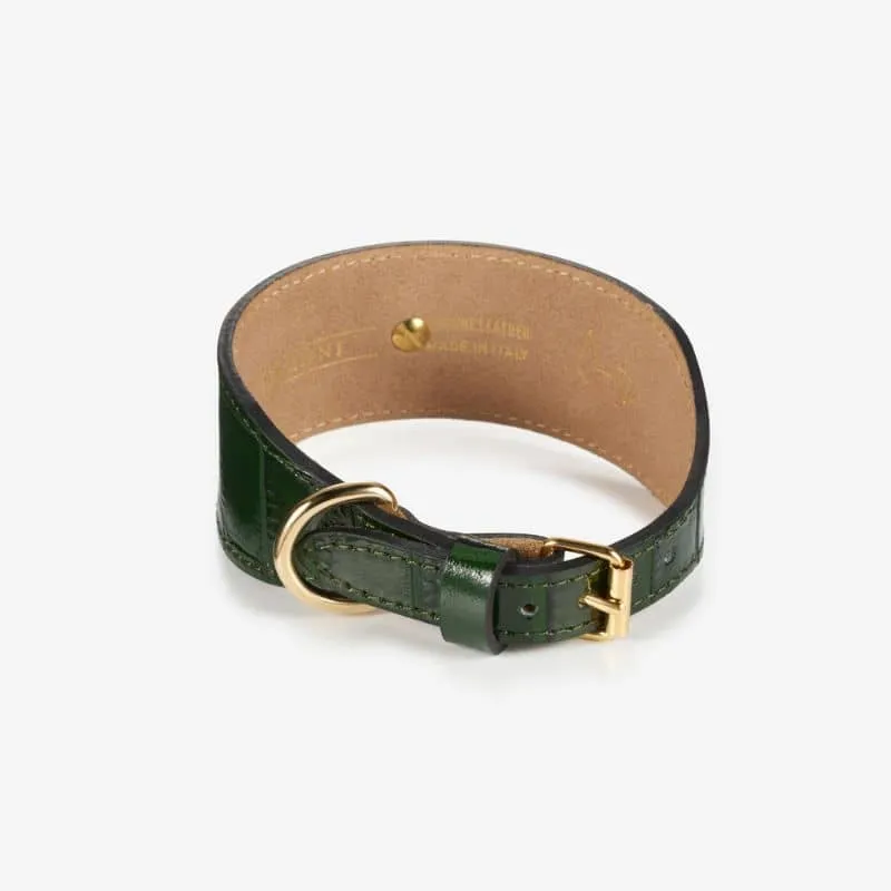 COLLIER EN CUIR POUR LÉVRIER - CROCODILE VERT FONCÉ