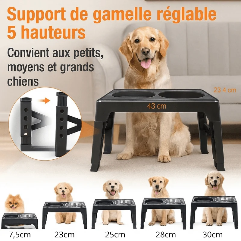 Gamelle Ajustable Surélevée Hauteur Gros Chien