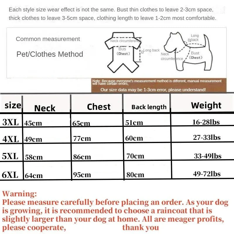 Imperméable Grande Taille Gros Chien XXXL-6XL